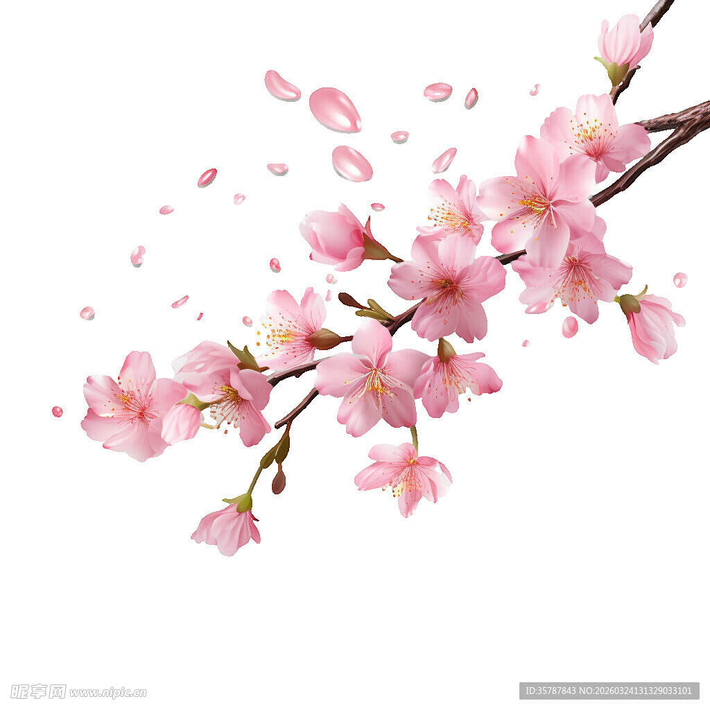 粉色樱花枝 花瓣纷飞