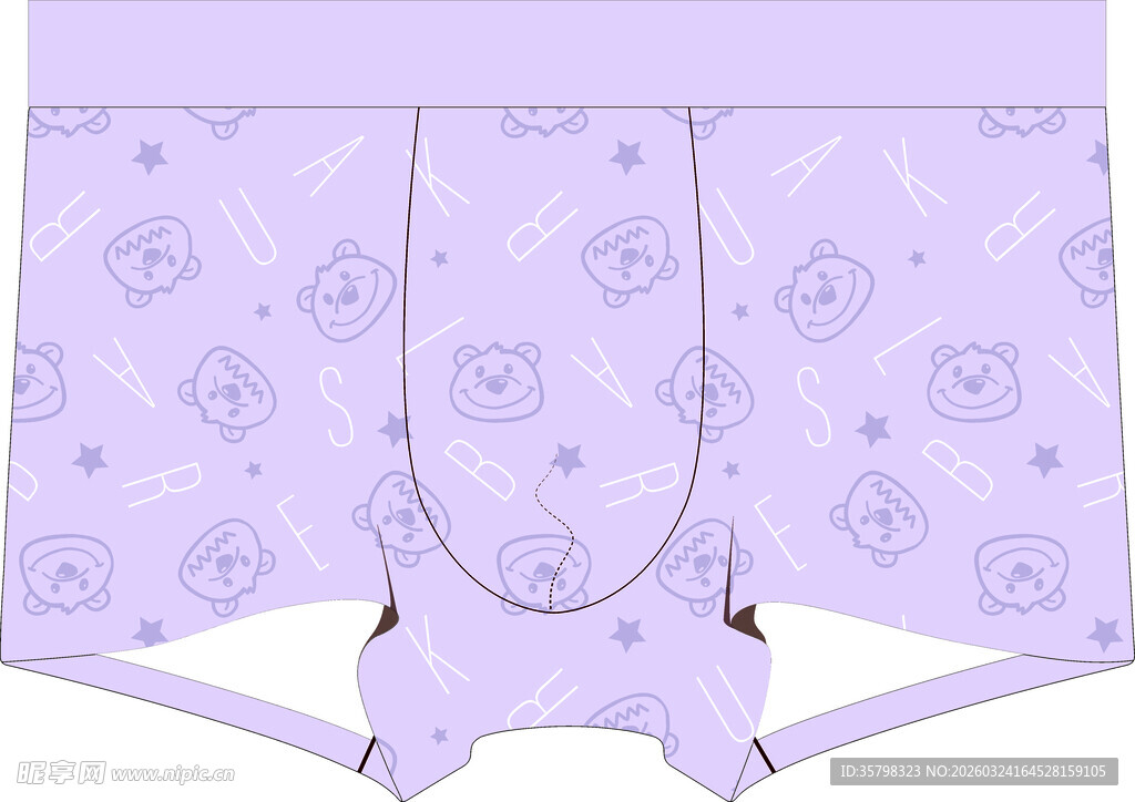 淡紫色小熊印花男士平角裤