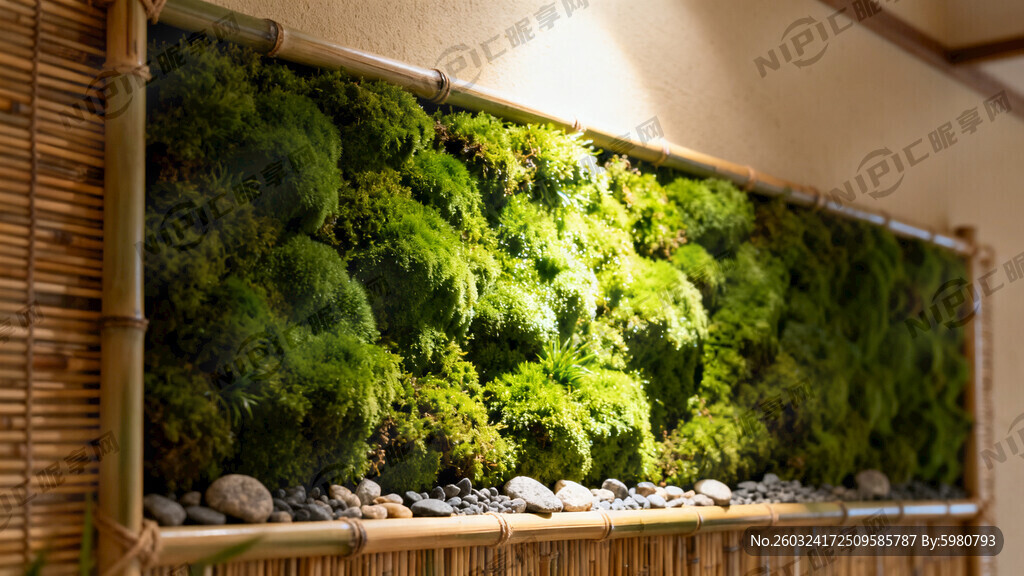 生成一面永生苔藓做的植物墙。构