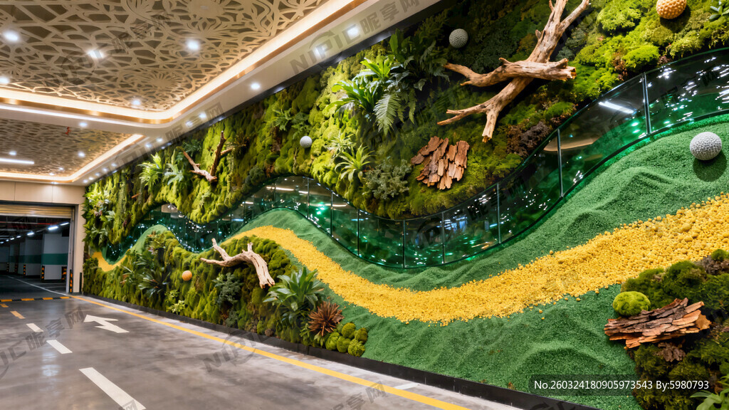 请设计一面仿真永生植物墙。植物