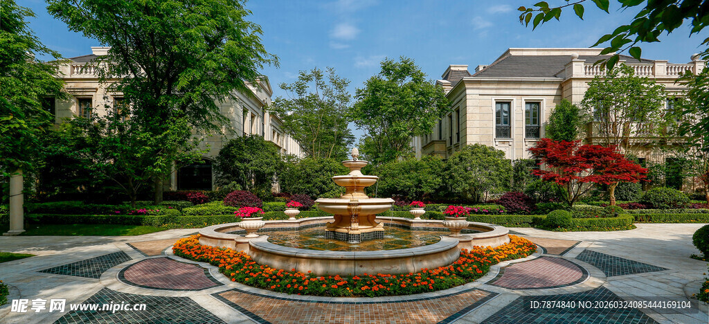 豪华庭院喷泉景观