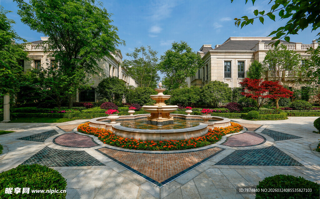 豪华庭院喷泉景观