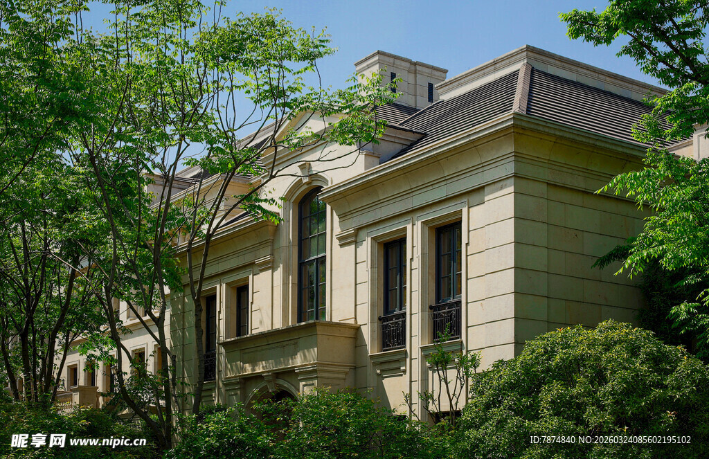 豪华别墅隐于绿树之中