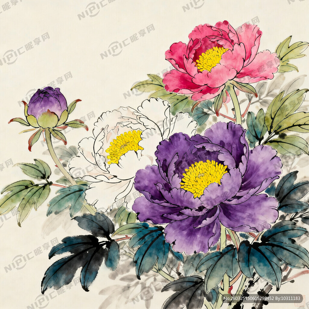 中国国画牡丹 工笔花鸟 清晰