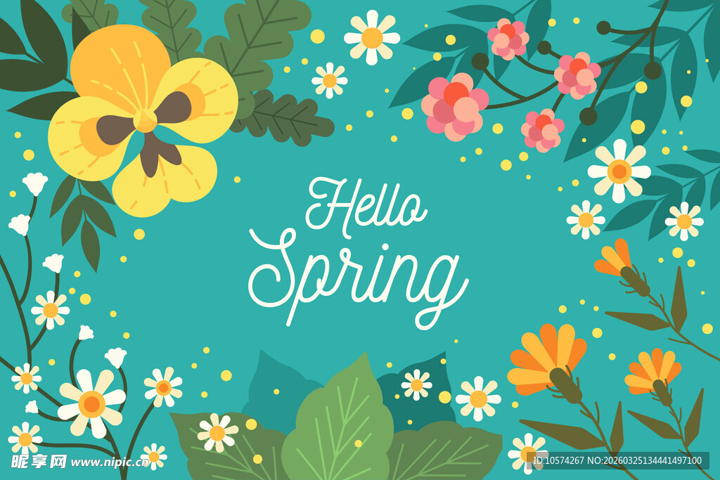 你好春天花卉背景图