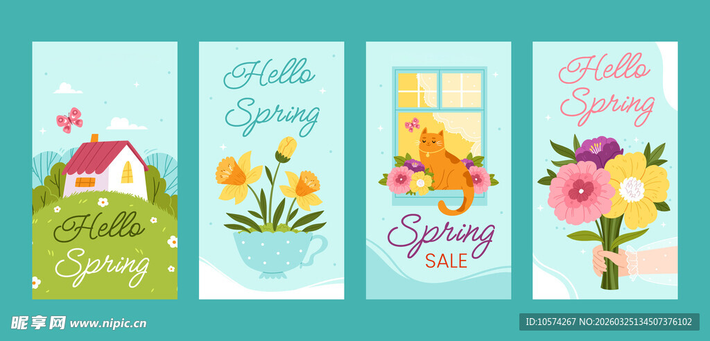 春季主题手绘插画卡片