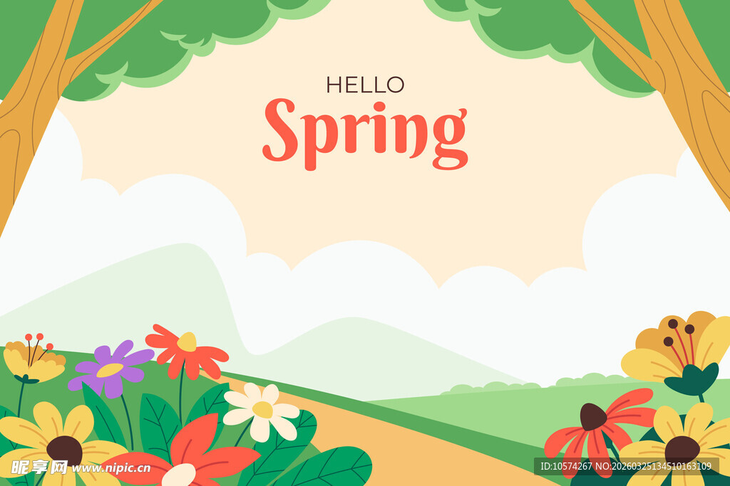 春日花卉风景插画