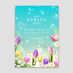 春季派对海报  绽放多彩花卉