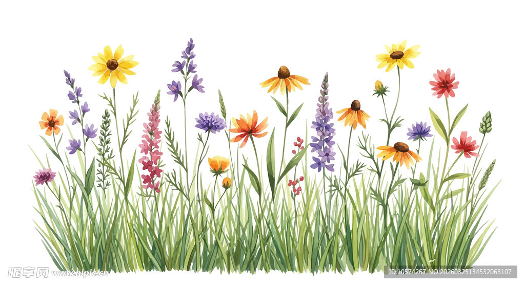 缤纷野花与绿草景观