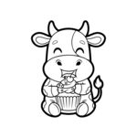 卡通小牛捧蛋糕