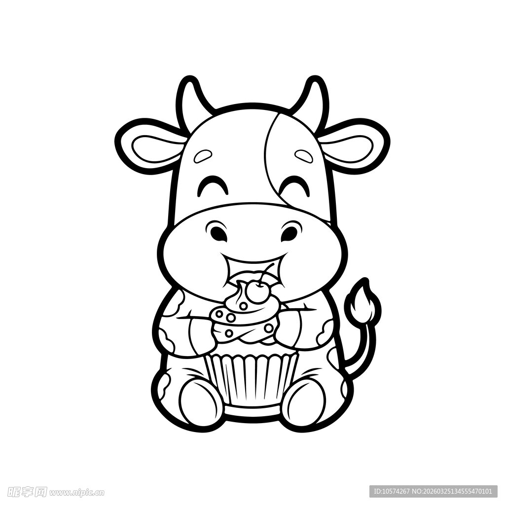 卡通小牛捧蛋糕
