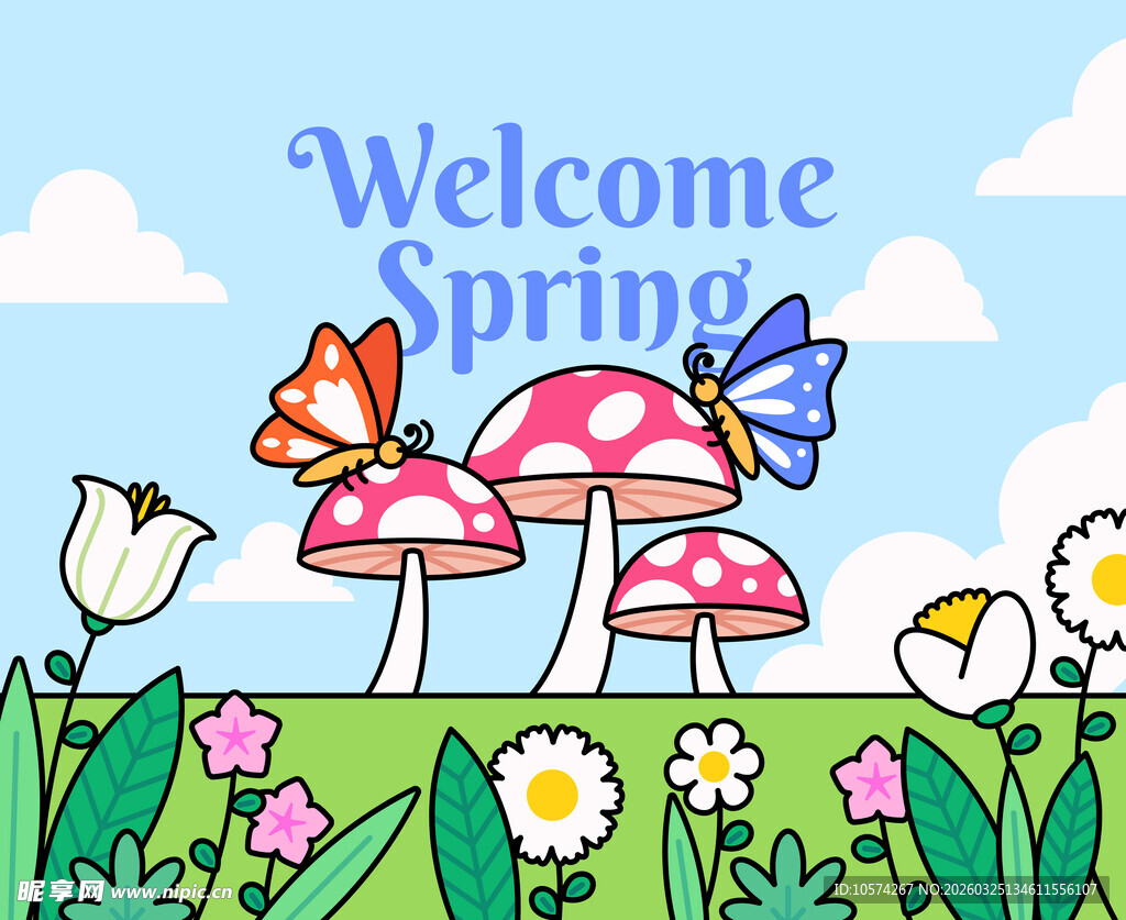 欢迎春天的蘑菇仙境