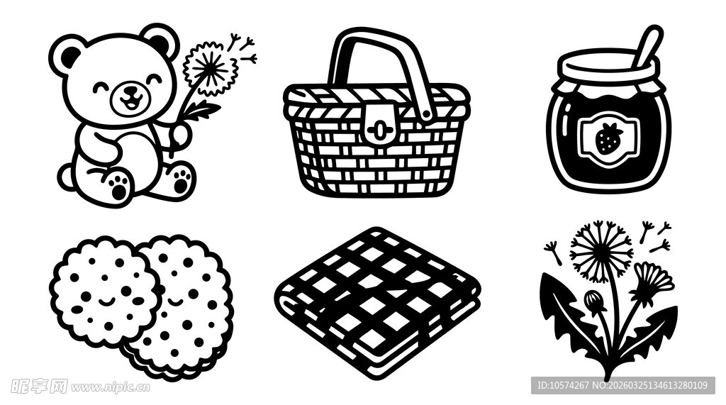 可爱小熊野餐元素插画