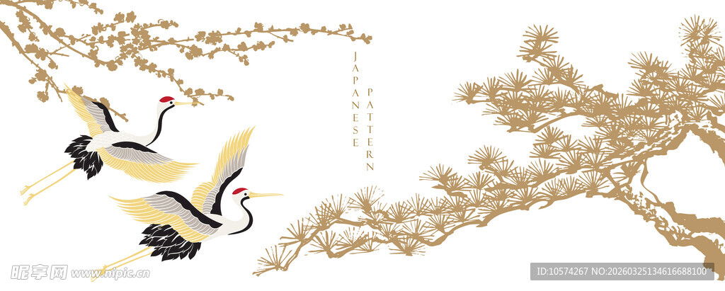 中式金枝白鹤装饰图案