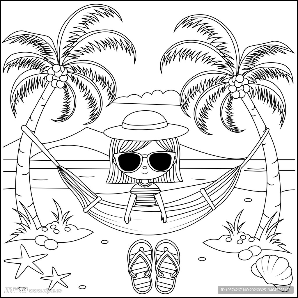 沙滩吊床度假惬意时光