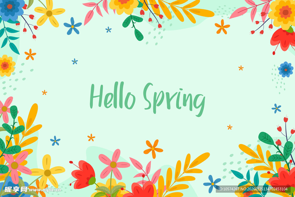 你好春天  缤纷花卉背景图