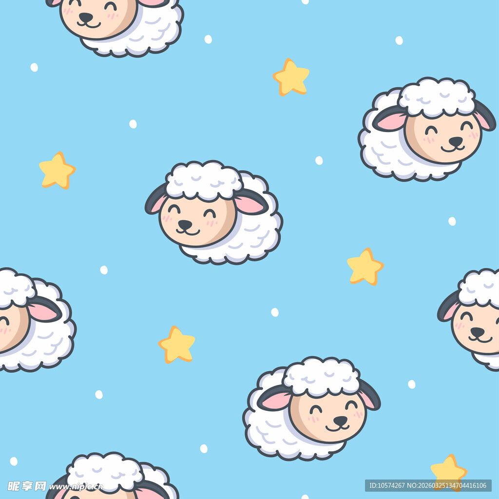 可爱绵羊星星蓝色背景图