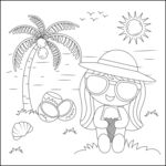 女孩沙滩度假童趣简笔画