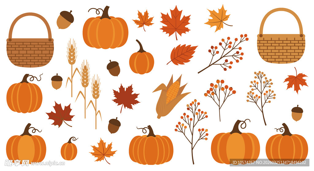 秋季南瓜与落叶装饰元素
