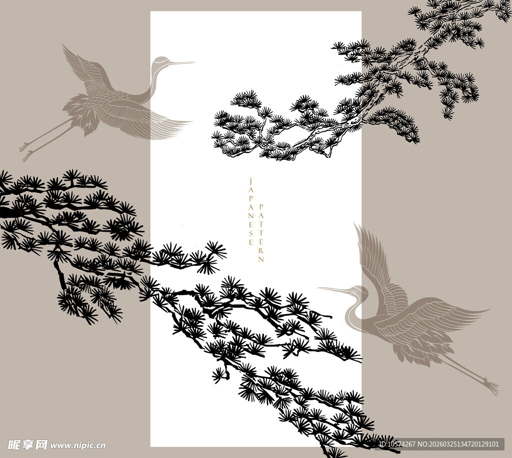 松鹤图中式传统元素插画