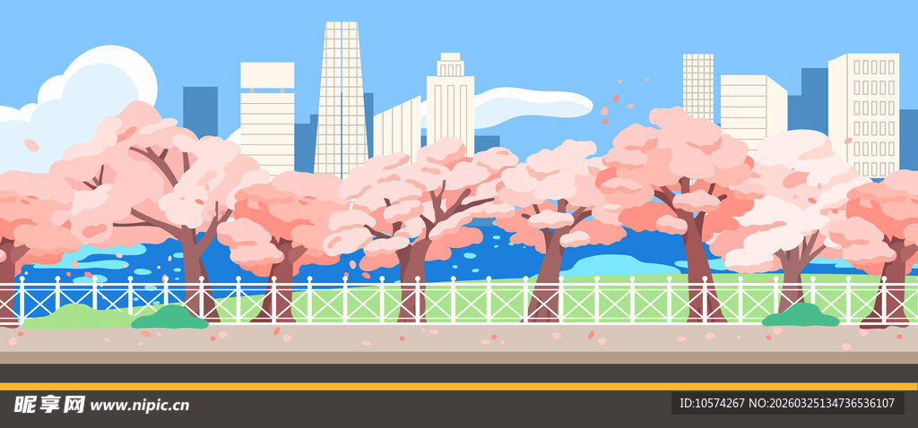 城市河畔桃花景观