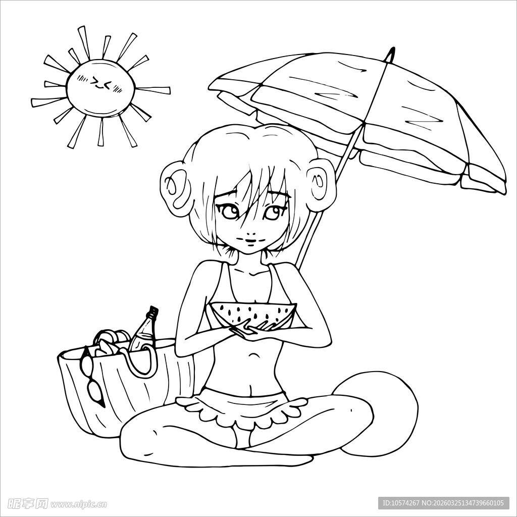 女孩沙滩休闲时光