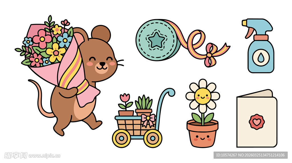可爱小鼠与多彩生活物品