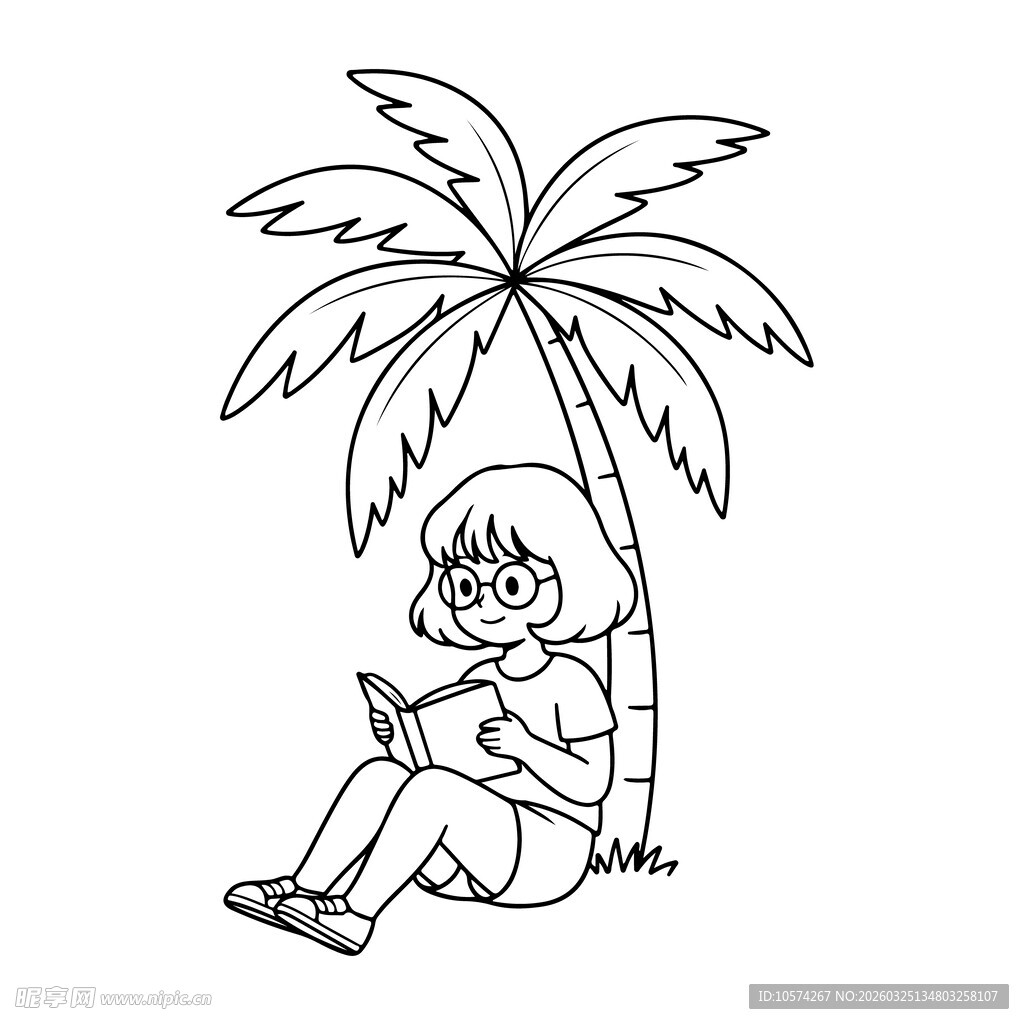 树下读书的孩子