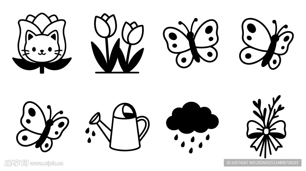 可爱手绘花卉昆虫图案