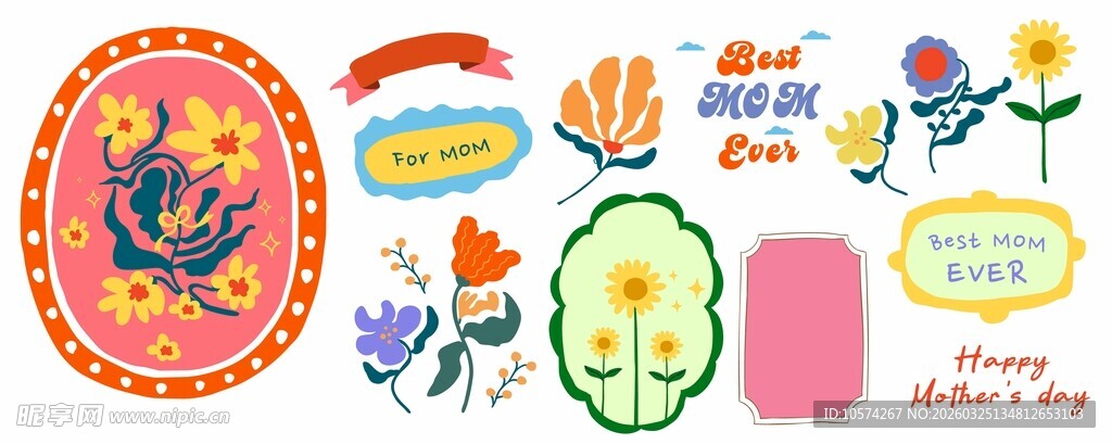 手绘多彩花卉图案元素