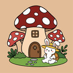 蘑菇屋前的可爱白兔