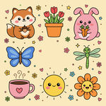 可爱动物花卉卡通图案
