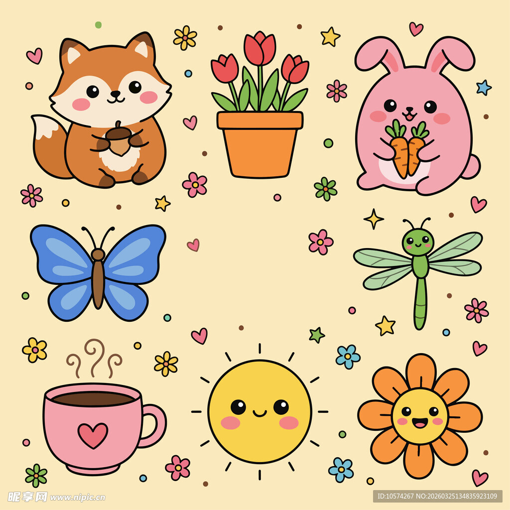 可爱动物花卉卡通图案