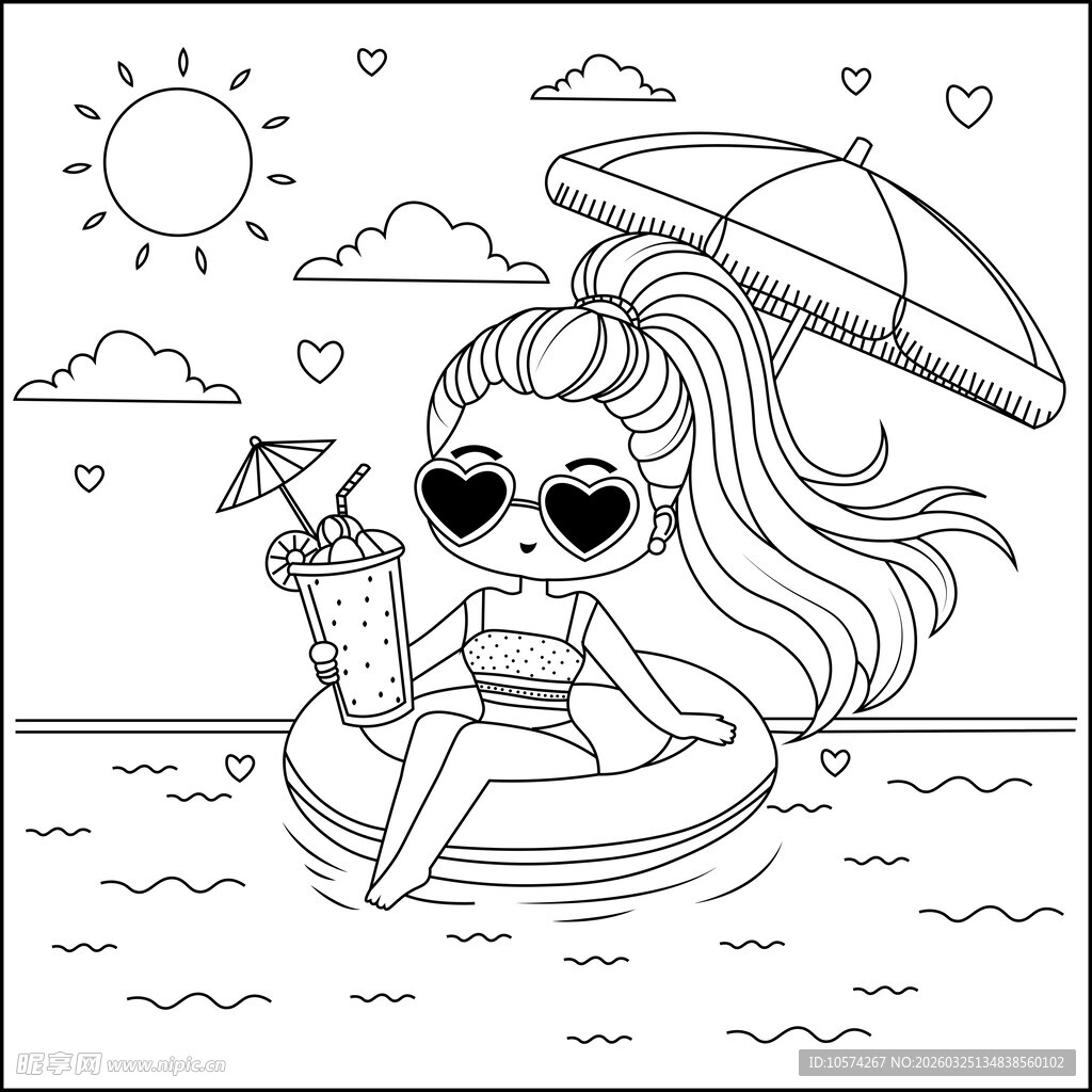 女孩夏日泳池惬意时光