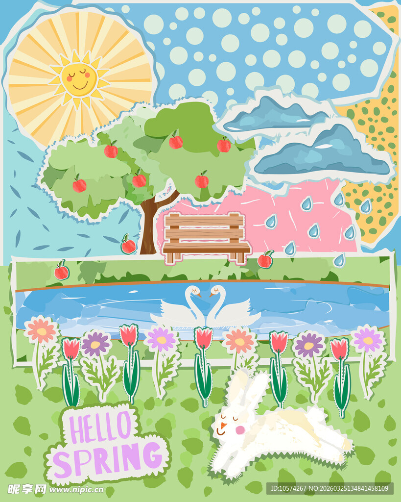 春日花园中的可爱场景