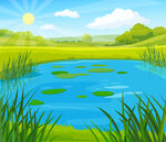 夏日田园池塘风光