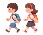 背着书包上学的兄妹俩