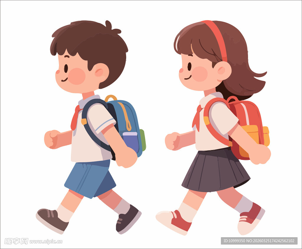 背着书包上学的兄妹俩