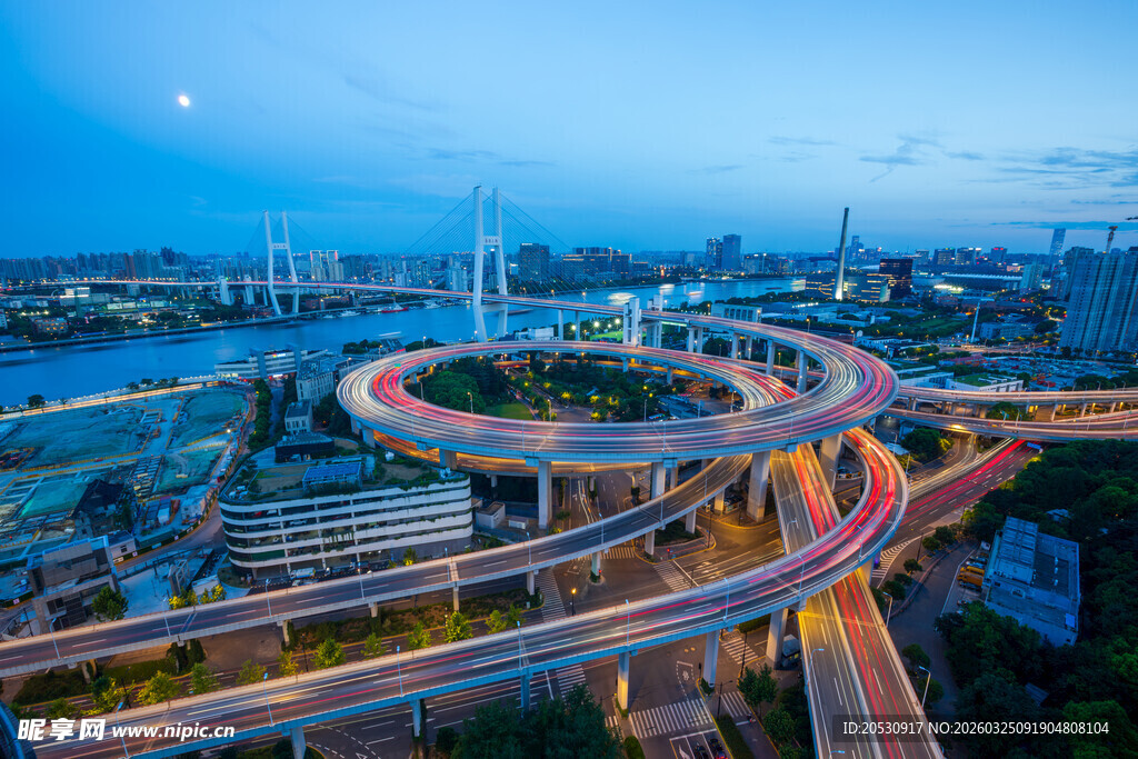 上海南浦大桥城市夜景高架桥道路