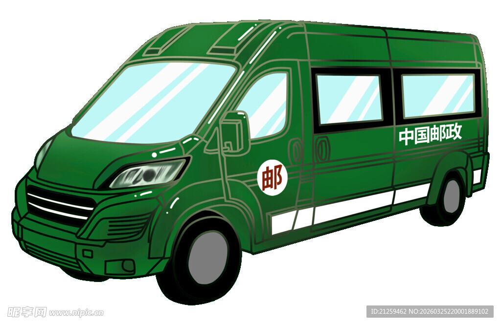 邮政车绿色邮车汽车运输车