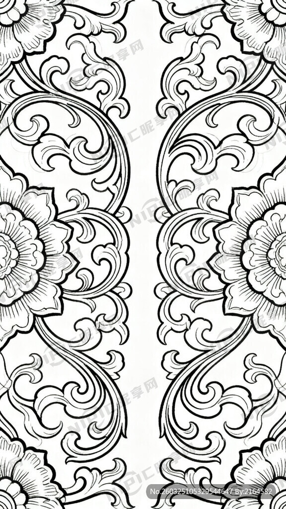 生成一副景泰蓝花纹线描图