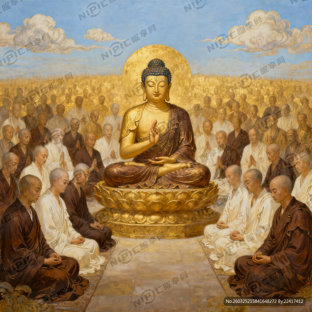 画一幅释迦牟尼及上千名弟子禅修