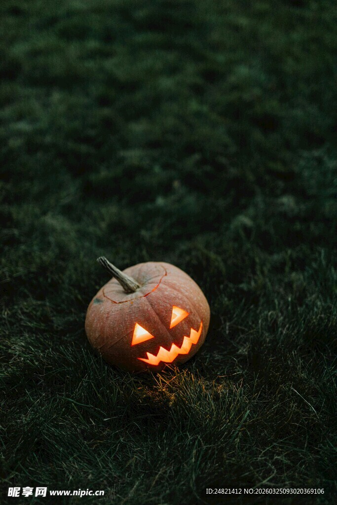 草地上的发光南瓜灯