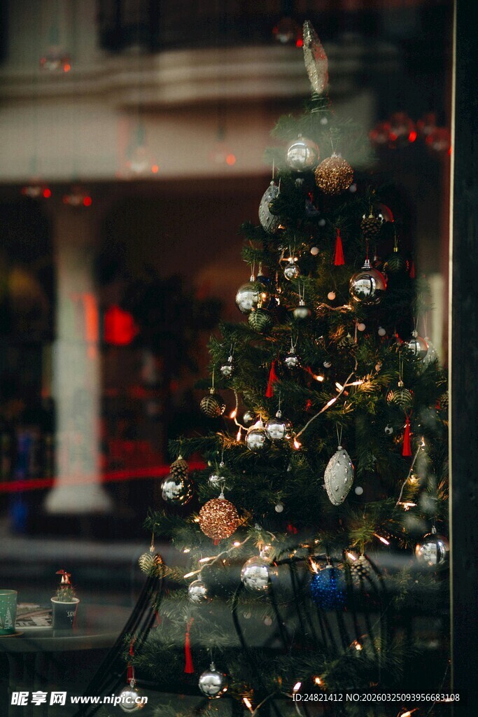 橱窗里的精美圣诞树