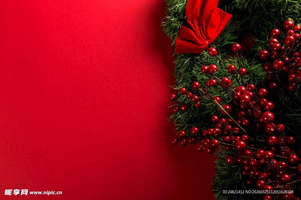 红色圣诞装饰细节特写