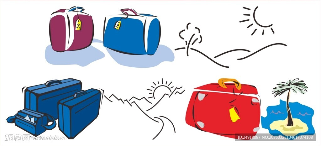 多彩旅行箱包手绘插画