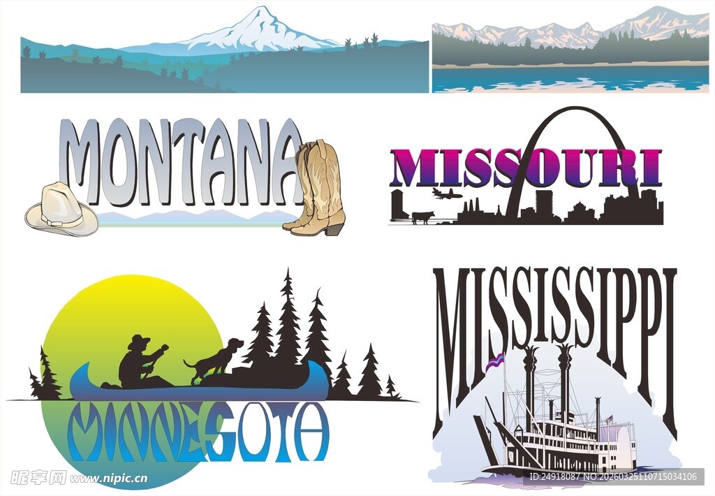 蒙大拿与密苏里州地标剪影