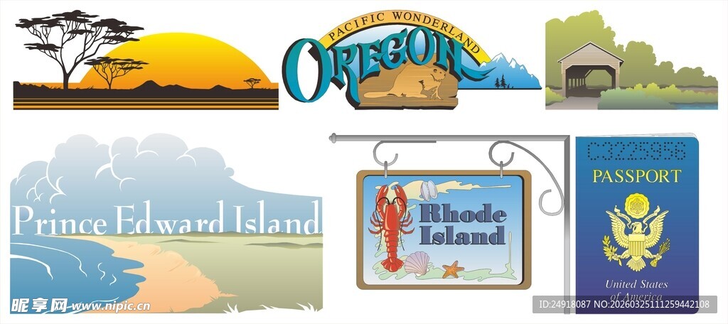 海滩度假相关标志集合