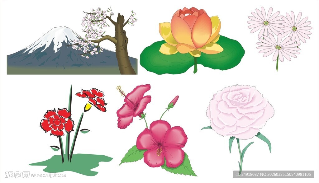 日式花卉与风景元素集