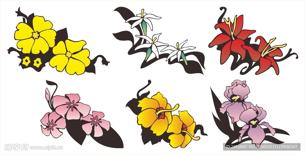 多彩花卉图案设计素材